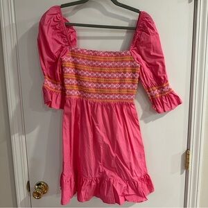 Pink yellow smocked dress
